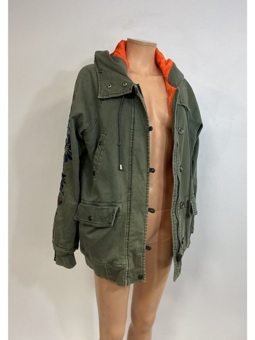 Free People Army Jacket Floral Embroidered Insulated Womens Small